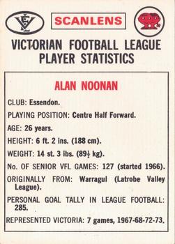 1974 Scanlens VFL #126 Alan Noonan Back